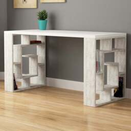 Decortie Labirent Bookshelf Leg Modern Computer Desk White and Ancient White - Size: 75 x 137 x 60cm - Multi - Wilko