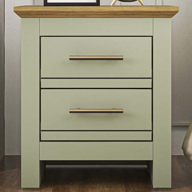 Bexley 2 Drawer Sage Green Bedside Table - Wilko - image 1