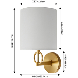 Living and Home Gold and White Fabric Lampshade Metal E27 Wall Light - Size: 36 x 20 x 22.5cm - Gold + White - Wilko - thumbnail 7