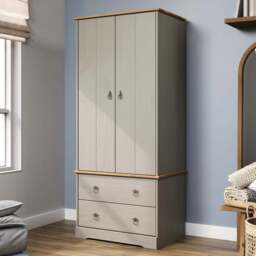 Core Products Corona Classic 2 Door 2 Drawer Grey Pine Wood Wardrobe - Size: 2 Door, 2 Drawer - Wilko