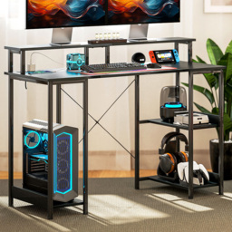 HOMCOM Black Reversible Computer Desk with Storage - Size: 89.5 x 50 x 120cm - Wilko