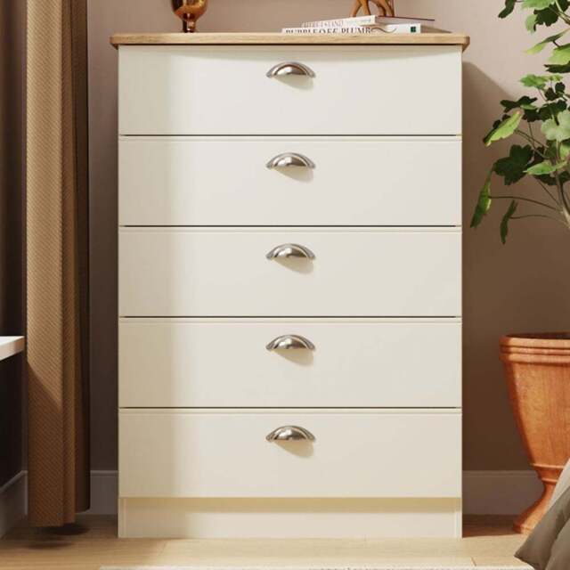 Crowndale Victoria 5 Drawer Cream Ash and Oak Chest of Drawer - Wilko - image 1