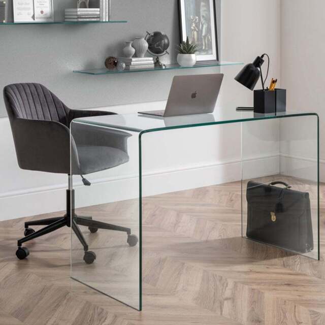 Julian Bowen Amalfi Kahlo Glass Desk and Grey Swivel Office Chair - Wilko - image 1