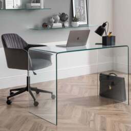 Julian Bowen Amalfi Kahlo Glass Desk and Grey Swivel Office Chair - Wilko - thumbnail 1