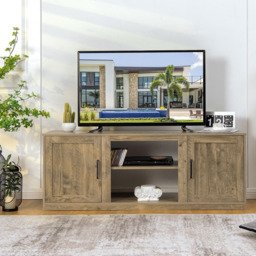Costway 2 Door Natural TV Unit with Adjustable Shelves - Size: 165 x 48 x 14cm - Wilko - thumbnail 5