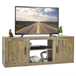 Costway 2 Door Natural TV Unit with Adjustable Shelves - Size: 165 x 48 x 14cm - Wilko - thumbnail 4
