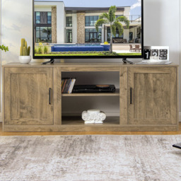 Costway 2 Door Natural TV Unit with Adjustable Shelves - Size: 165 x 48 x 14cm - Wilko - thumbnail 1