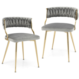Costway Set of 2 Grey Velvet Woven Dining Chairs - Size: 73 x 52 x 33cm - Wilko - thumbnail 3