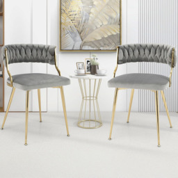 Costway Set of 2 Grey Velvet Woven Dining Chairs - Size: 73 x 52 x 33cm - Wilko - thumbnail 1