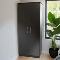 Crowndale Knightsbridge 2 Door Black Gloss and Black Wardrobe Ready Assembled - Black Gloss & Black - Wilko - thumbnail 1