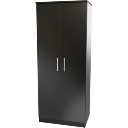 Crowndale Knightsbridge 2 Door Black Gloss and Black Wardrobe Ready Assembled - Black Gloss & Black - Wilko - thumbnail 3