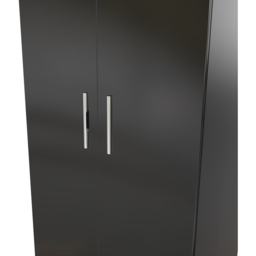 Crowndale Knightsbridge 2 Door Black Gloss and Black Wardrobe Ready Assembled - Black Gloss & Black - Wilko - thumbnail 7