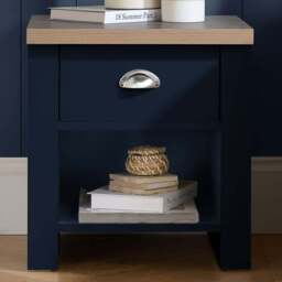 Highgate Single Drawer Navy and Oak Lamp Table - Size: 44 x 44 x 48cm - Blue - Birlea - Wilko