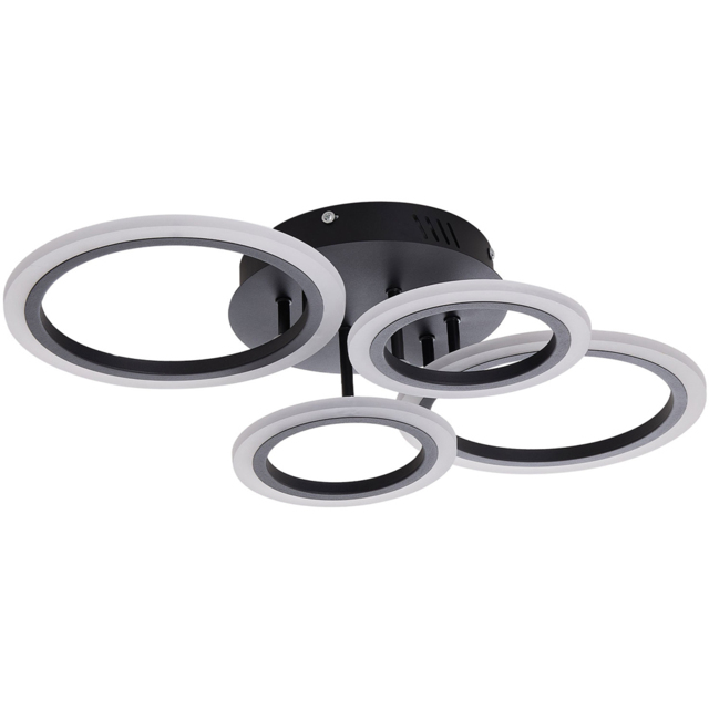 Living and Home Black and White 4 Ring LED Ceiling Light with Remote - Size: 11 x 37 x 58cm - Wilko - image 1