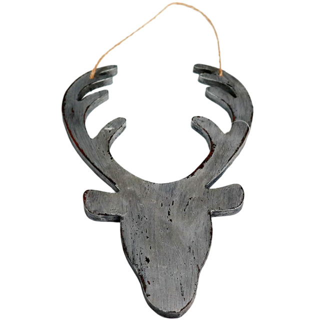 Shatchi Silver Deer Head Wooden Hanging Christmas Decoration 26cm - Size: 25 x 15 x 4cm - Wilko - image 1