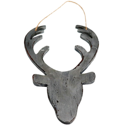 Shatchi Silver Deer Head Wooden Hanging Christmas Decoration 26cm - Size: 25 x 15 x 4cm - Wilko - thumbnail 1