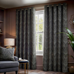 Paoletti Gatsby Black Jacquard Eyelet Curtain 168 x 229cm - Size: W 229 x D 168cm - Wilko