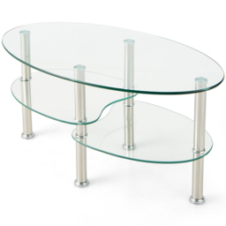 Costway 2 Shelf Tempered Glass Coffee Table - Size: 99 x 60 x 12cm - Clear - Wilko - thumbnail 3