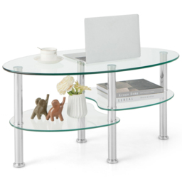 Costway 2 Shelf Tempered Glass Coffee Table - Size: 99 x 60 x 12cm - Clear - Wilko - thumbnail 4