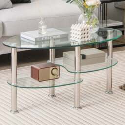 Costway 2 Shelf Tempered Glass Coffee Table - Size: 99 x 60 x 12cm - Clear - Wilko