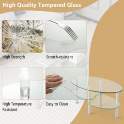 Costway 2 Shelf Tempered Glass Coffee Table - Size: 99 x 60 x 12cm - Clear - Wilko - thumbnail 6