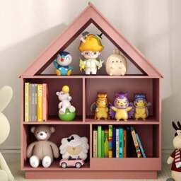 Costway Kids Dollhouse 3 Tier Pink Bookshelf with Anti Toppling Devices - Size: 88 x 34 x 108cm - Wilko