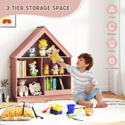 Costway Kids Dollhouse 3 Tier Pink Bookshelf with Anti Toppling Devices - Size: 88 x 34 x 108cm - Wilko - thumbnail 6