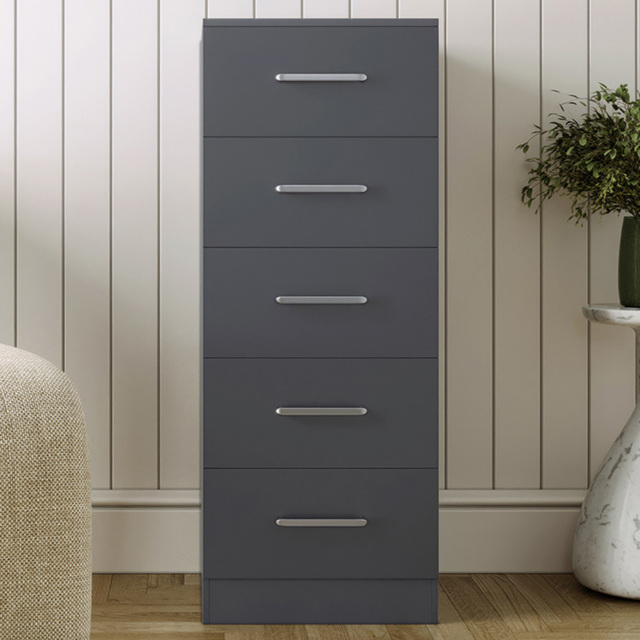 Seconique Dakota 5 Drawer Dark Grey Narrow Storage Chest - Wilko - image 1