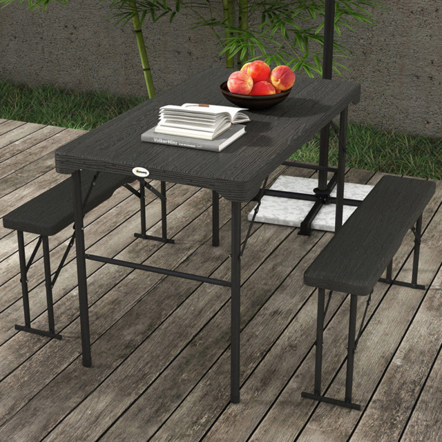 Outsunny 6 Seater HDPE Picnic Beer Table Set with 2 Bench Dark Grey - Wilko - image 1
