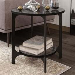 Decorotika Versy Single Shelf Black Marble Effect and Gold Round Side Table - Size: 41.6 x 50 x 50cm - Multi - Wilko
