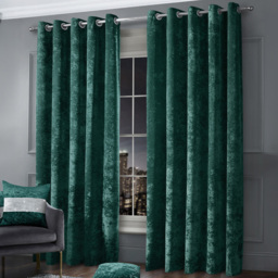 Intimates Emerald Plain Crushed Velvet Curtains 117X137cm - Size: W 117 x D 137cm - Green - Wilko - thumbnail 1