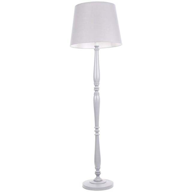 ValueLights Victoria Grey Fabric Tapered Shade Grey Wood Traditional Stem LED Floor Lamp - Size: 156 x 46 x 46cm - Wilko - image 1