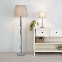 ValueLights Victoria Grey Fabric Tapered Shade Grey Wood Traditional Stem LED Floor Lamp - Size: 156 x 46 x 46cm - Wilko - thumbnail 5