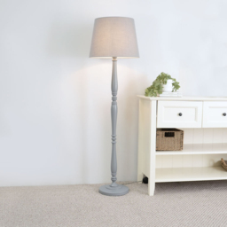 ValueLights Victoria Grey Fabric Tapered Shade Grey Wood Traditional Stem LED Floor Lamp - Size: 156 x 46 x 46cm - Wilko - thumbnail 3