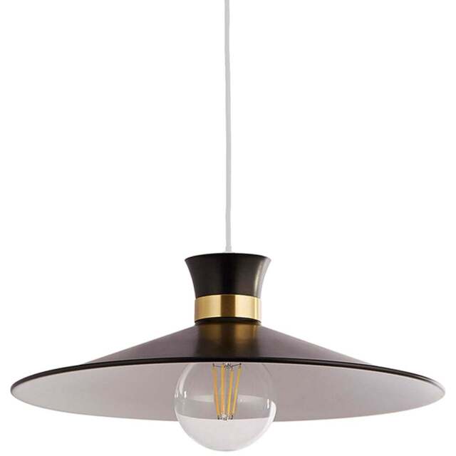 Lighting Collection Daniels Black Ceiling Lamp Shade - Size: 8 x 40 x 41cm - Black, White and Satin Antique Brass - Wilko - image 1