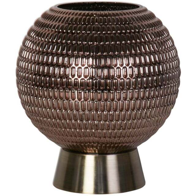 Lighting Collection Feng Brown Smoke Glass Shade Satin Brass Battery Powered Table Lamp - Size: 20 x 18 x 18cm - Antique Antique Brass - Wilko - image 1