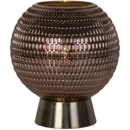 Lighting Collection Feng Brown Smoke Glass Shade Satin Brass Battery Powered Table Lamp - Size: 20 x 18 x 18cm - Antique Antique Brass - Wilko - thumbnail 4