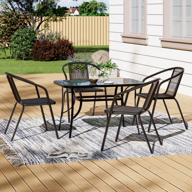 Living and Home Wicker 4 Seater Black Dining Set - Wilko - image 1