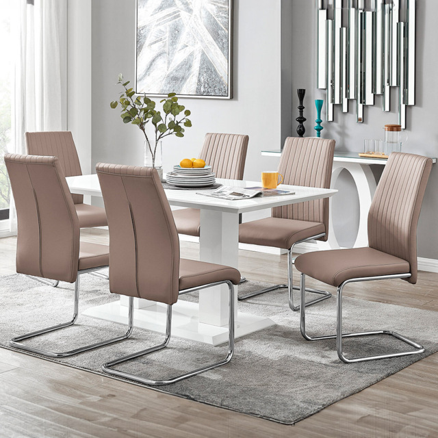 Furniturebox Molini Fortana 6 Seater Dining Set White Gloss Cappuccino and Chrome - Brown - Wilko - image 1