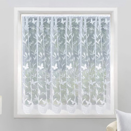 Tyrone Textiles Hawaii Trailing Leaf and Butterfly Pocket Header Net Curtain 500 x 183cm - White - Wilko - thumbnail 1