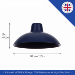 Happy Homewares Matt Midnight Blue Metal Industrial Retro Curved Pendant Shade - Size: 13 x 29 x 29cm - Wilko - thumbnail 7