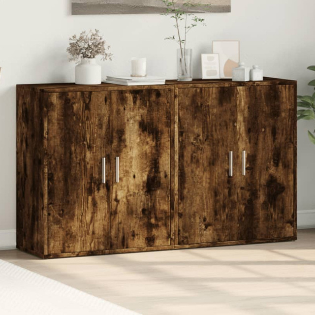 vidaXL 2 Door Smoked Oak Sideboard Set of 2 - Size: 70 x 31 x 60cm - Brown - Wilko - image 1