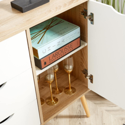 Home Source Boden 2 Door 3 Drawer White and Oak Effect Sideboard - Size: 85 x 119 x 30cm - Multi - Wilko - thumbnail 7