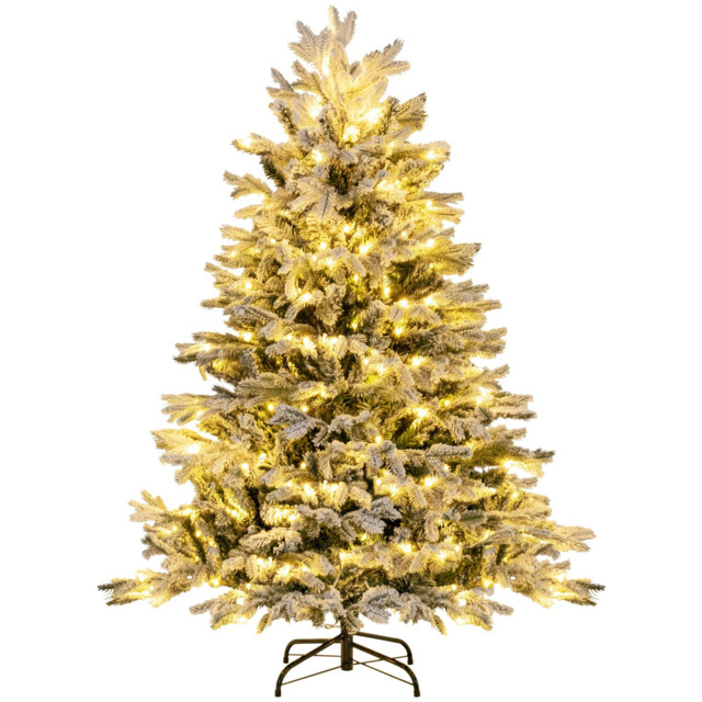 Costway Pre Lit Flocked Warm White LED Artificial Christmas Tree 4.5ft - Green - Wilko - image 1
