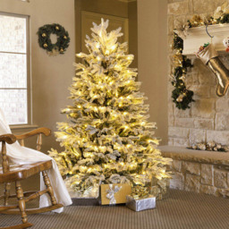 Costway Pre Lit Flocked Warm White LED Artificial Christmas Tree 4.5ft - Green - Wilko - thumbnail 3
