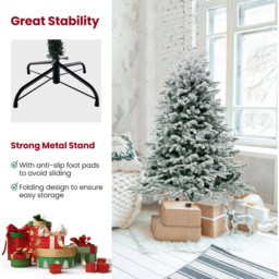 Costway Pre Lit Flocked Warm White LED Artificial Christmas Tree 4.5ft - Green - Wilko - thumbnail 6