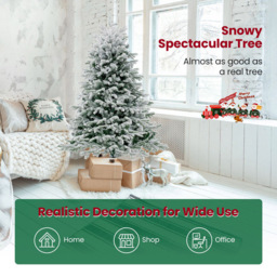 Costway Pre Lit Flocked Warm White LED Artificial Christmas Tree 4.5ft - Green - Wilko - thumbnail 7