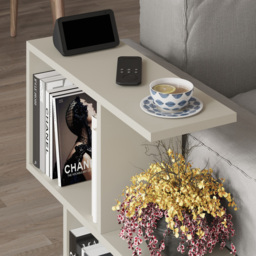 Decortie Homemania Sandstone Coffee Table with Bookshelf Storage - Size: 60 x 60 x 19.5cm - Cream - Wilko - thumbnail 4