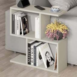Decortie Homemania Sandstone Coffee Table with Bookshelf Storage - Size: 60 x 60 x 19.5cm - Cream - Wilko