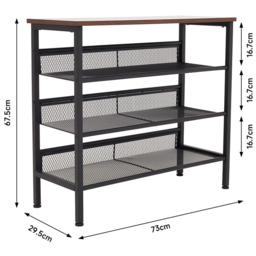 H&O Direct 3 Mesh Shelf Shoe Rack with Wooden Top - Size: 67.5 x 73 x 29.5cm - Black - Wilko - thumbnail 6